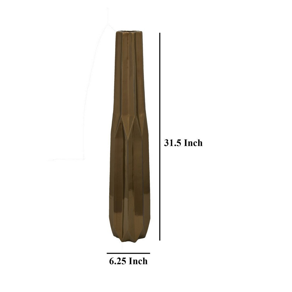 Tasha Vase with Geometric Design Slim Profile Bronze Ceramic 32 Inch BM330181