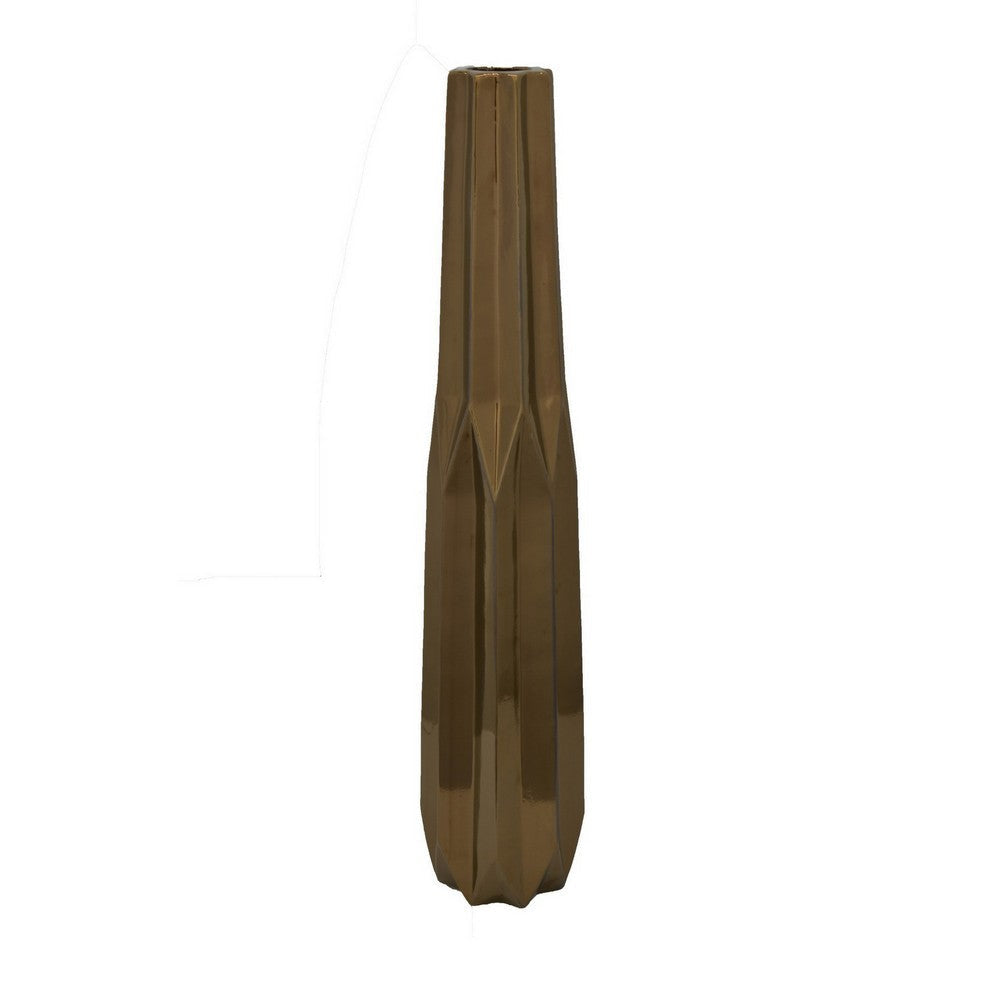 Tasha Vase with Geometric Design, Slim Profile Bronze Ceramic 32 Inch