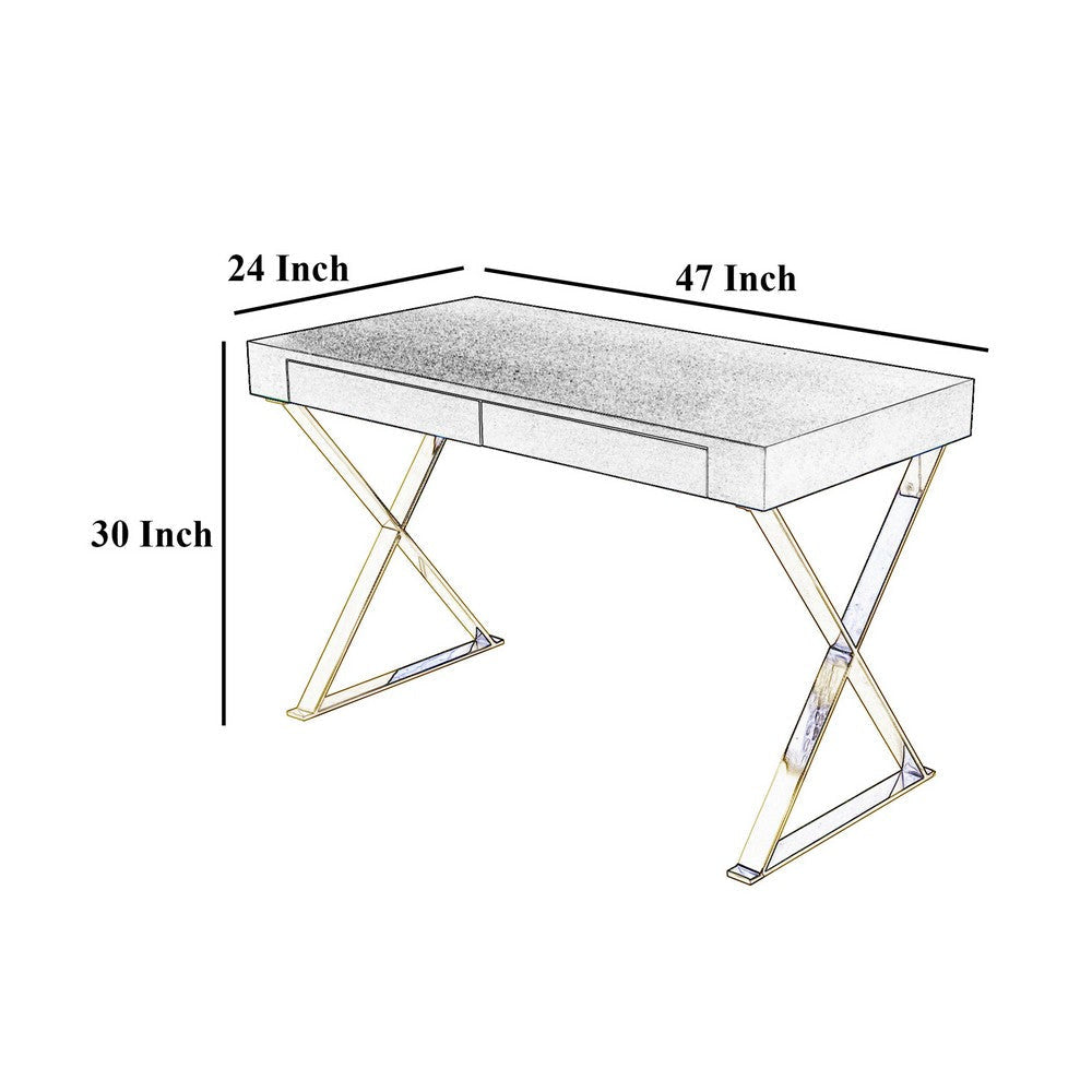 Ada Office Desk 2 Drawers Walnut Brown Gold X Steel Legs 47 Inch