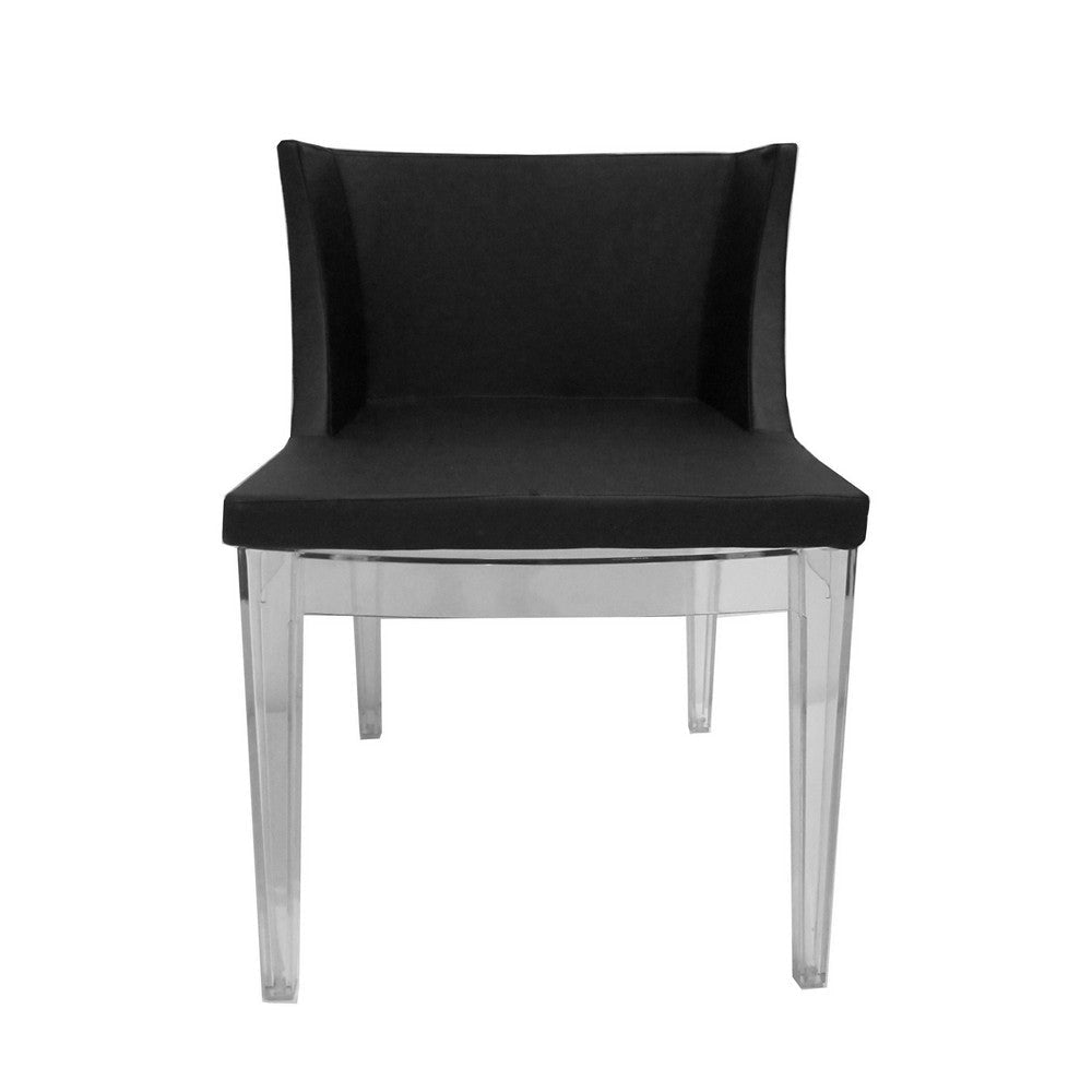 Side Dining Chair Set of 2 Black Faux Leather Seat Clear Frames BM330186