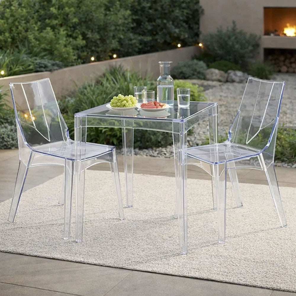 Outdoor Dining Chair Set of 4, Geometric Design, Transparent Clear
