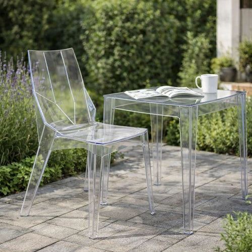 Outdoor Dining Chair Set of 4, Geometric Design, Transparent Clear