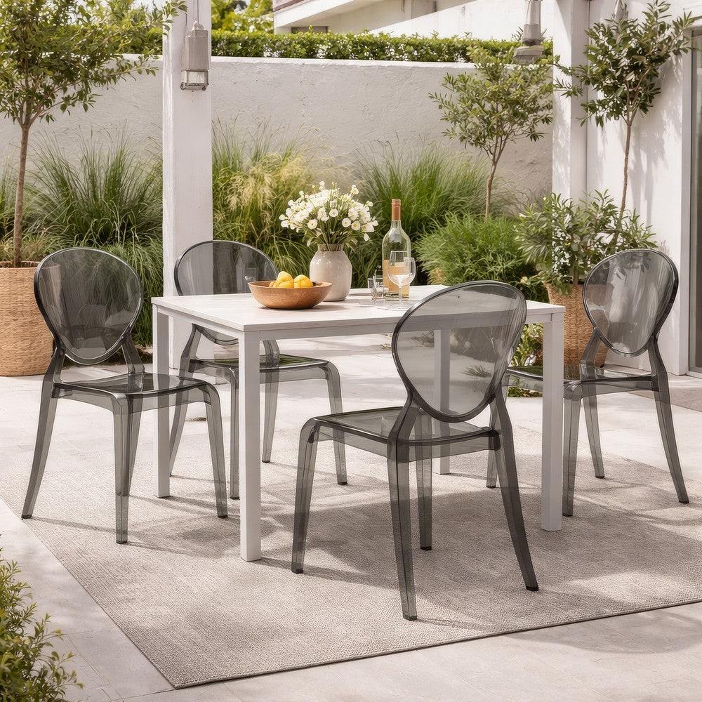 Outdoor Dining Chair Set of 4, Oval Back, Smoke Gray Transparent