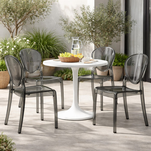 Outdoor Dining Chair Set of 4, Oval Back, Smoke Gray Transparent