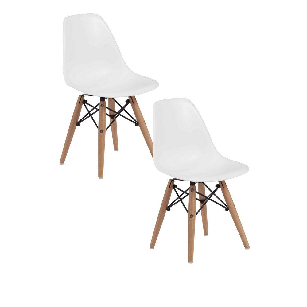 Ben Kids Dining Chair Set of 2, Modern White, Eiffel Brown Wood Legs