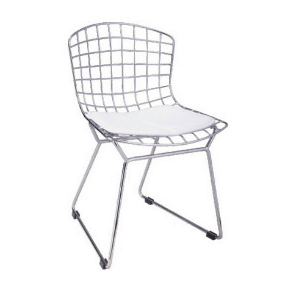 Kids Shuttle Chair Set of 2, White Faux Leather, Mesh Chrome Metal