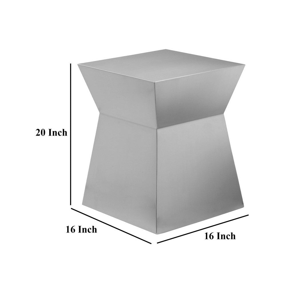 Side End Table Hourglass Shaped Plinth 16 Inch Square Brushed Steel BM330192