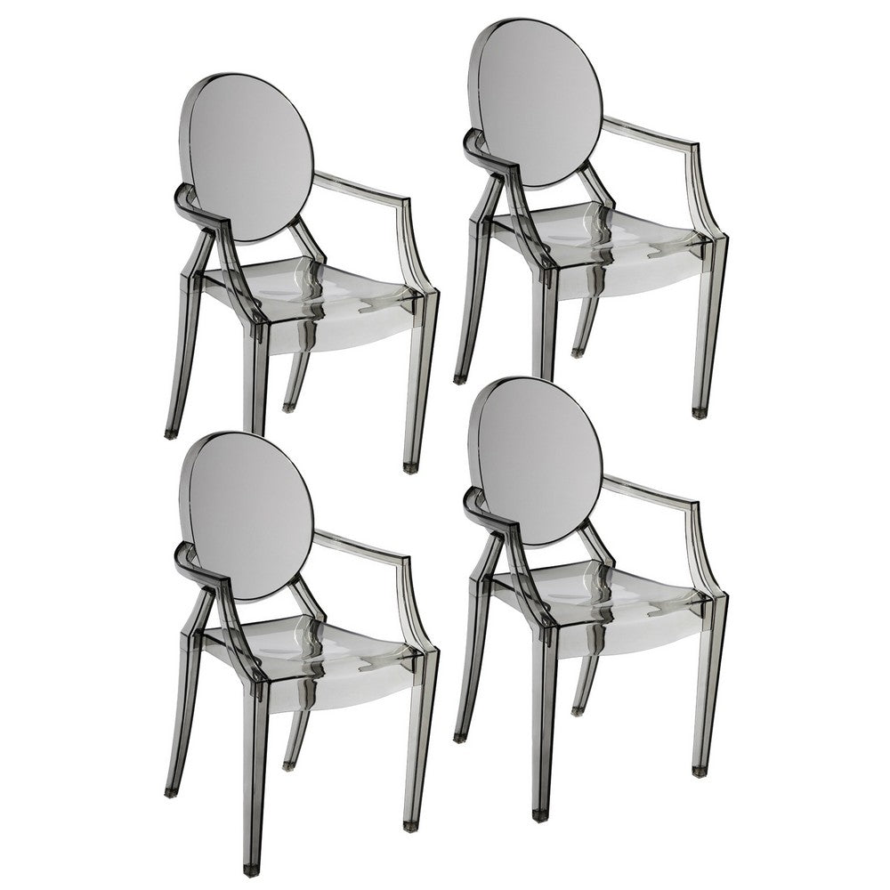 Lily 4pc Indoor Outdoor Dining Armchairs, Clear Gray Plastic