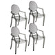 Lily 4pc Indoor Outdoor Dining Armchairs, Clear Gray Plastic