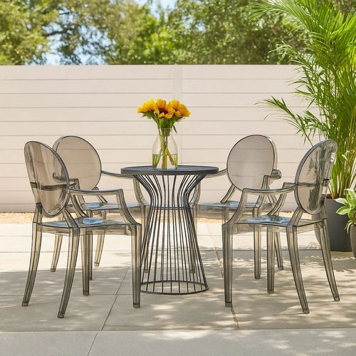 Lily 4pc Indoor Outdoor Dining Armchairs, Clear Gray Plastic