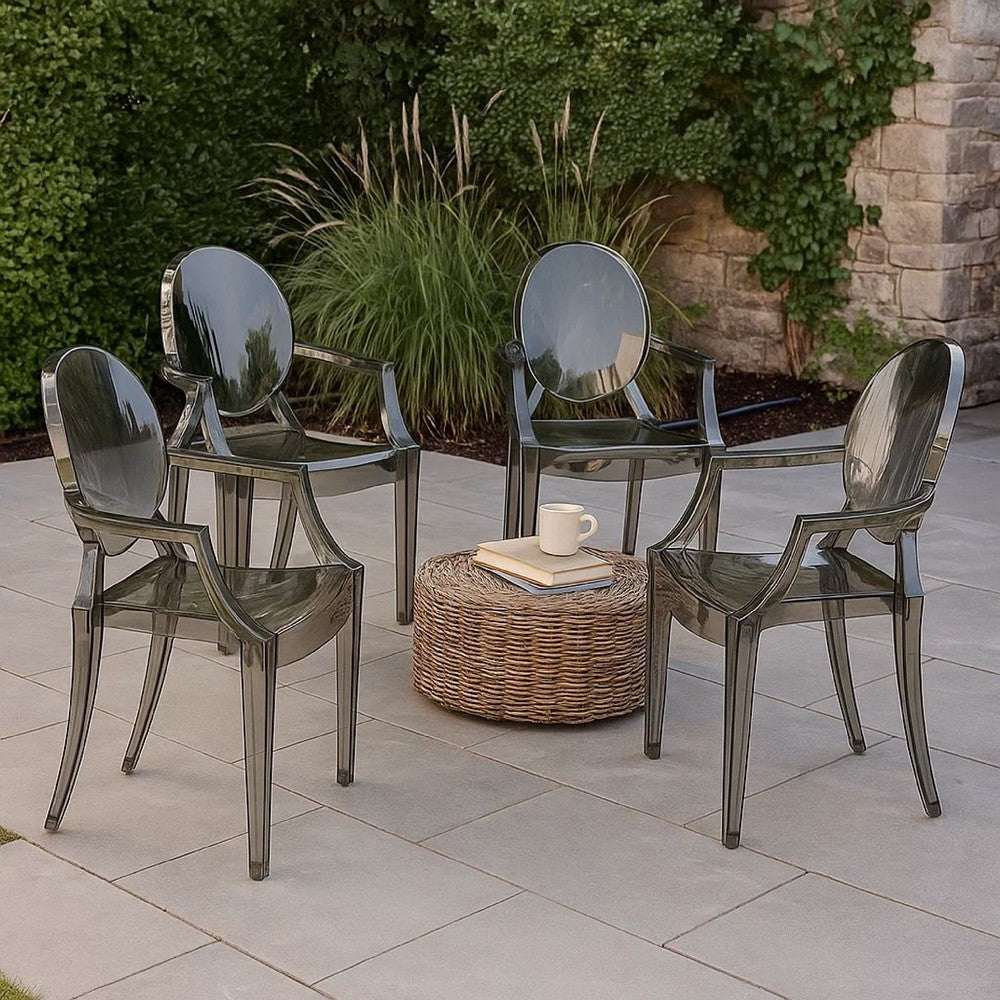 Lily 4pc Indoor Outdoor Dining Armchairs, Clear Gray Plastic