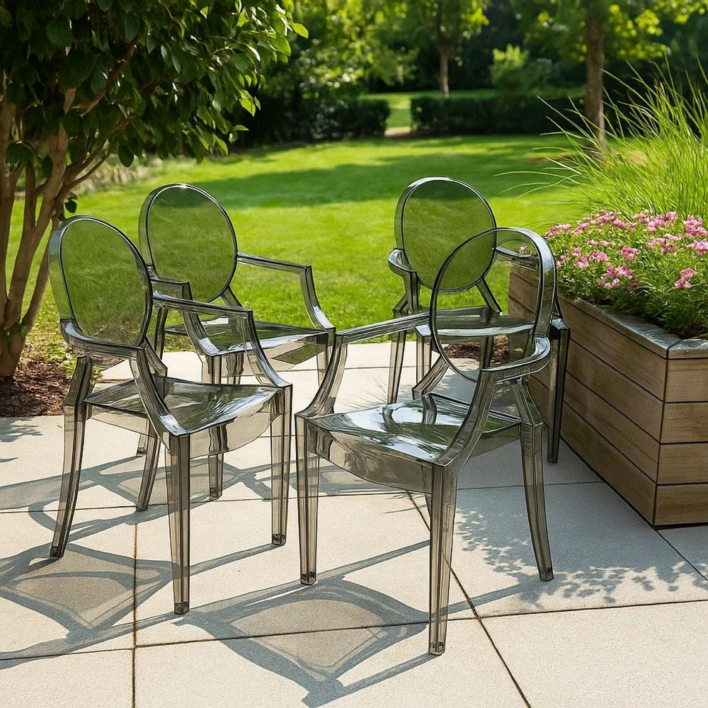 Lily 4pc Indoor Outdoor Dining Armchairs, Clear Gray Plastic