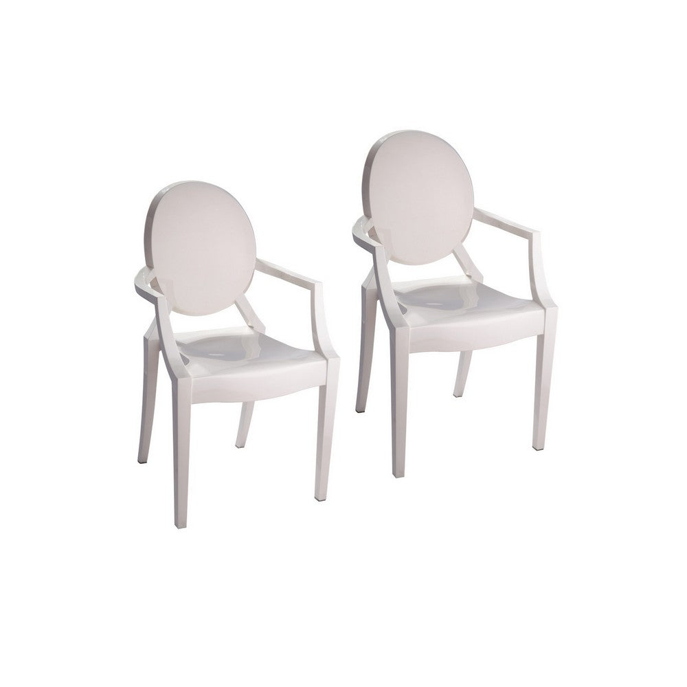 Lily Outdoor Dining Armchairs Set of 4, Round Backrest, White Plastic