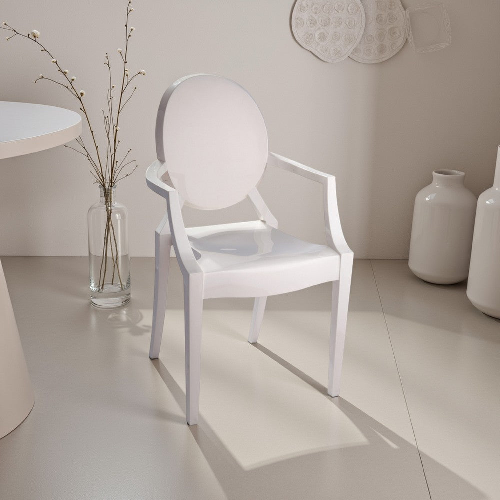 Lily Outdoor Dining Armchairs Set of 4, Round Backrest, White Plastic