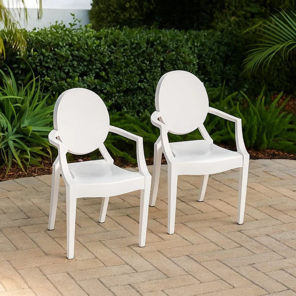 Lily Outdoor Dining Armchairs Set of 4, Round Backrest, White Plastic