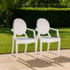 Lily Outdoor Dining Armchairs Set of 4, Round Backrest, White Plastic