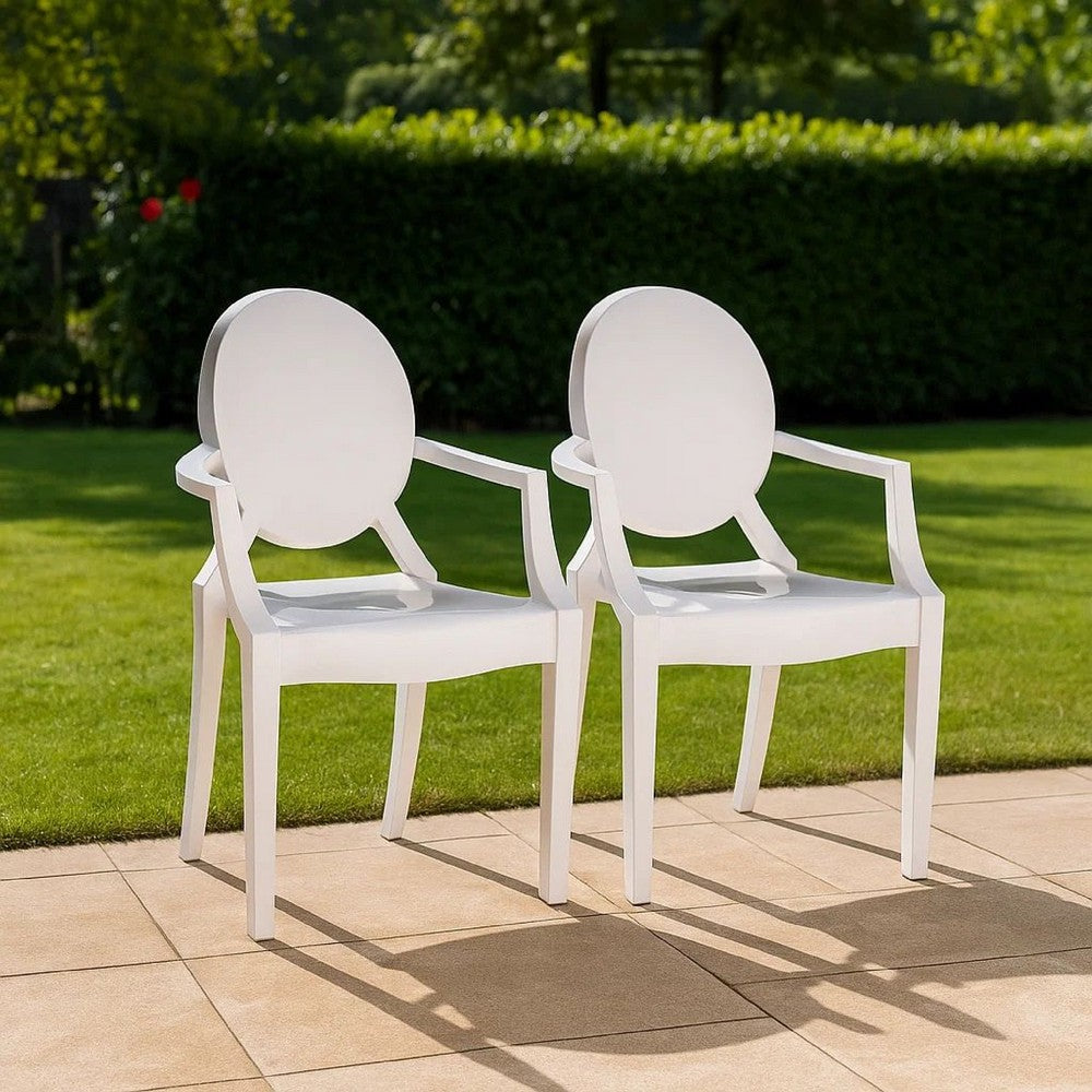 Lily Outdoor Dining Armchairs Set of 4, Round Backrest, White Plastic