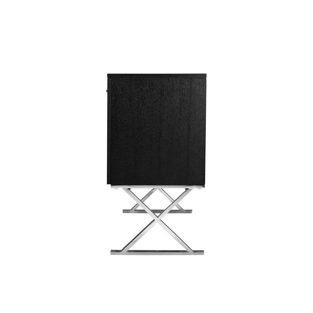 Rix Sideboard Buffet Console 2 Door X Chrome Legs Black 69 Inch BM330198
