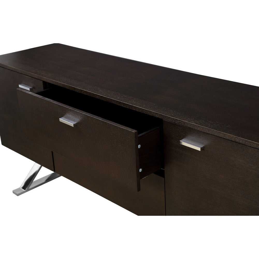 Rix Sideboard Buffet Console 2 Door X Chrome Legs Brown 69 Inch BM330199