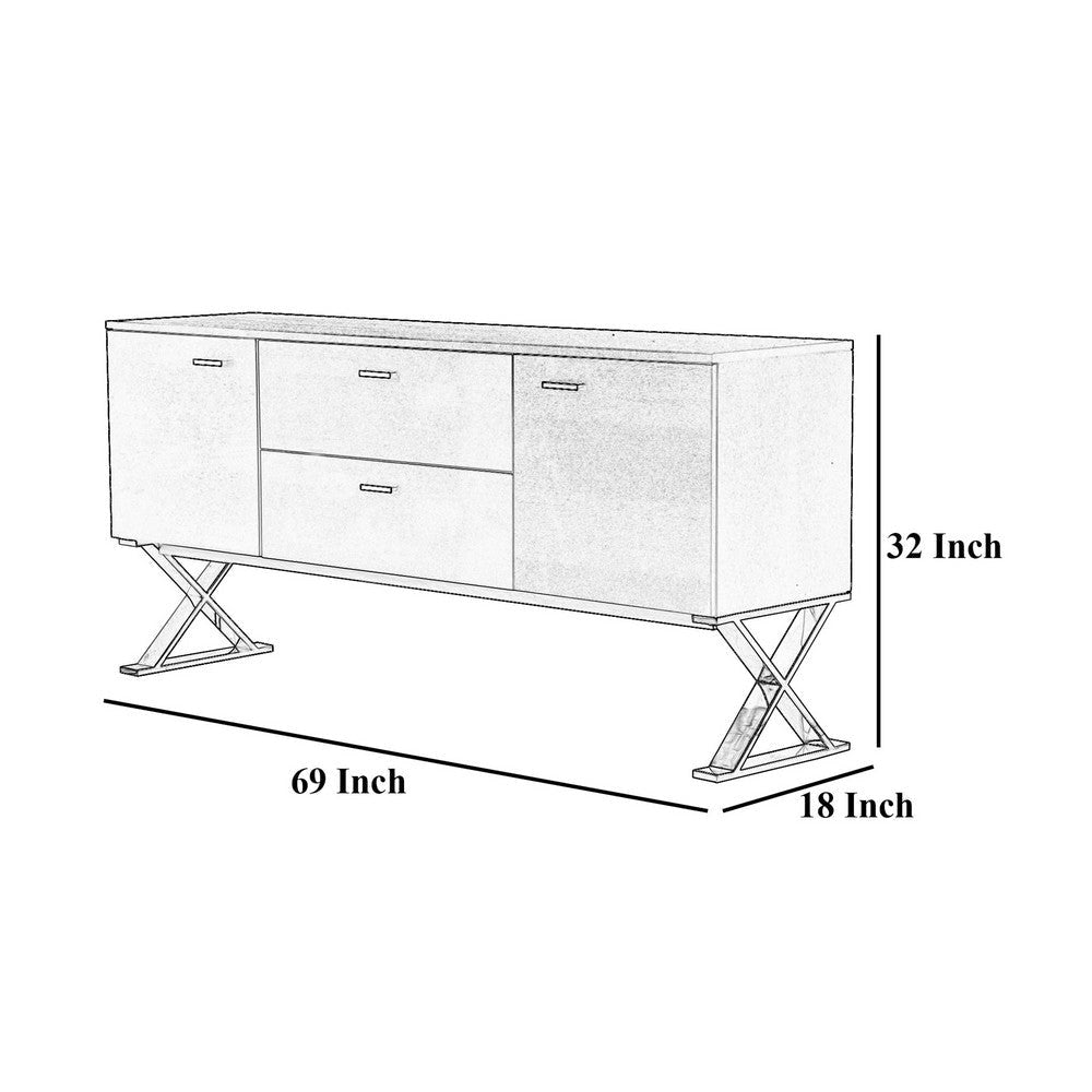 Rix Sideboard Buffet Console 2 Door X Chrome Legs Brown 69 Inch BM330199