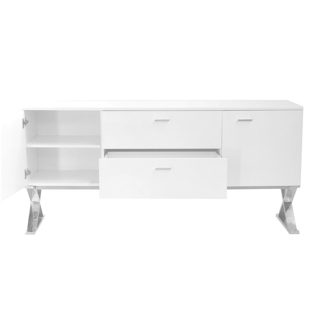 Rix Sideboard Buffet Console 2 Door X Chrome Legs White 69 Inch BM330200