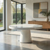 John Dining Table, 53 Inch Round Top, Modern Cone Base, White, Steel