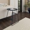 Zeo Side End Table w Magazine Rack, 14 Inch Round Top, Black Metal