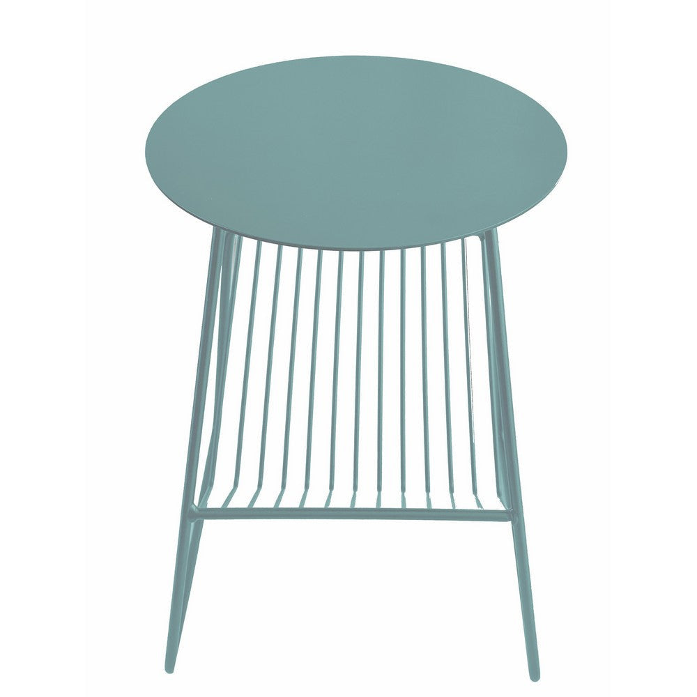 Zeo Side End Table w Magazine Rack 14 Inch Round Top Sage Green BM330203