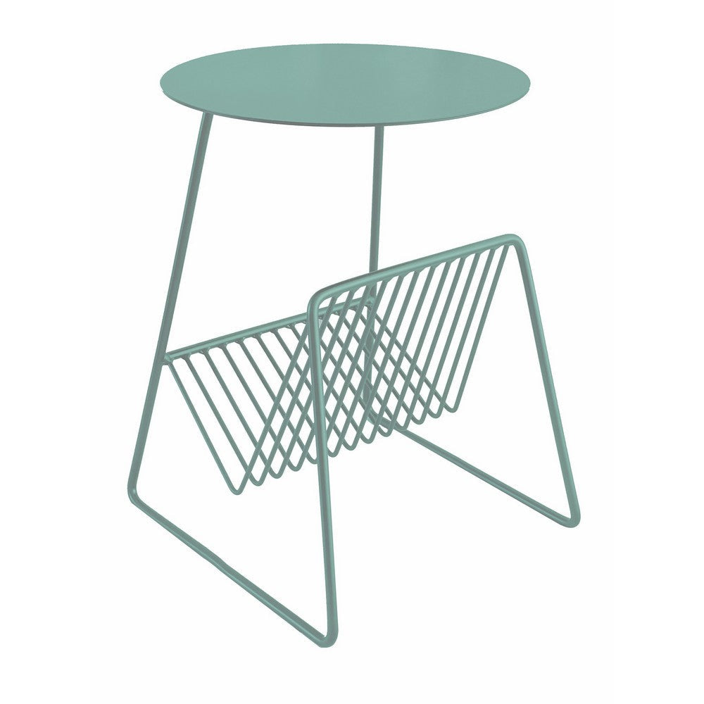 Zeo Side End Table w Magazine Rack 14 Inch Round Top Sage Green BM330203