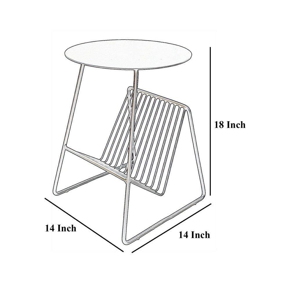 Zeo Side End Table w Magazine Rack 14 Inch Round Top Sage Green BM330203