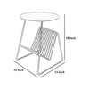 Zeo Side End Table w Magazine Rack 14 Inch Round Top White Metal BM330204