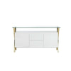 Tia Sideboard Buffet Console, 63 Inch Glass Top, White Lacquer, Gold