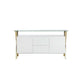 Tia Sideboard Buffet Console, 63 Inch Glass Top, White Lacquer, Gold