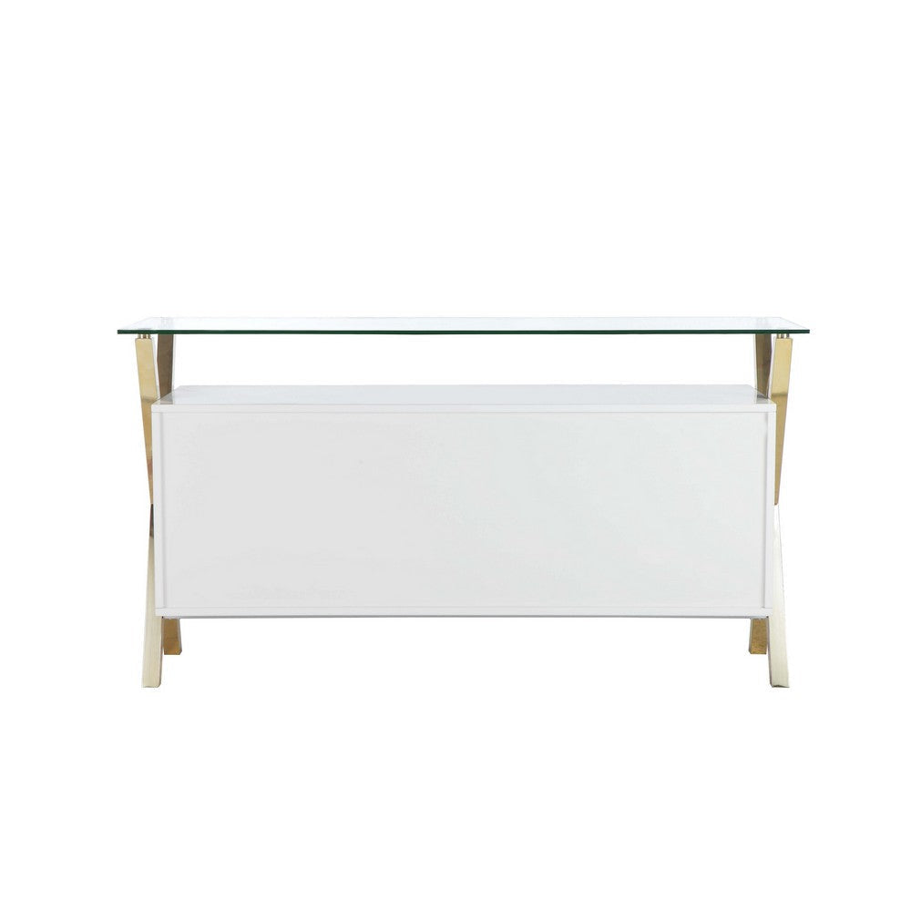 Tia Sideboard Buffet Console 63 Inch Glass Top White Lacquer Gold BM330205
