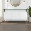 Tia Sideboard Buffet Console, 63 Inch Glass Top, White Lacquer, Gold