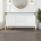 Tia Sideboard Buffet Console, 63 Inch Glass Top, White Lacquer, Gold