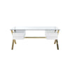 Tia Office Desk, 71 Inch Rectangular Glass, 4 Drawers, White, Gold
