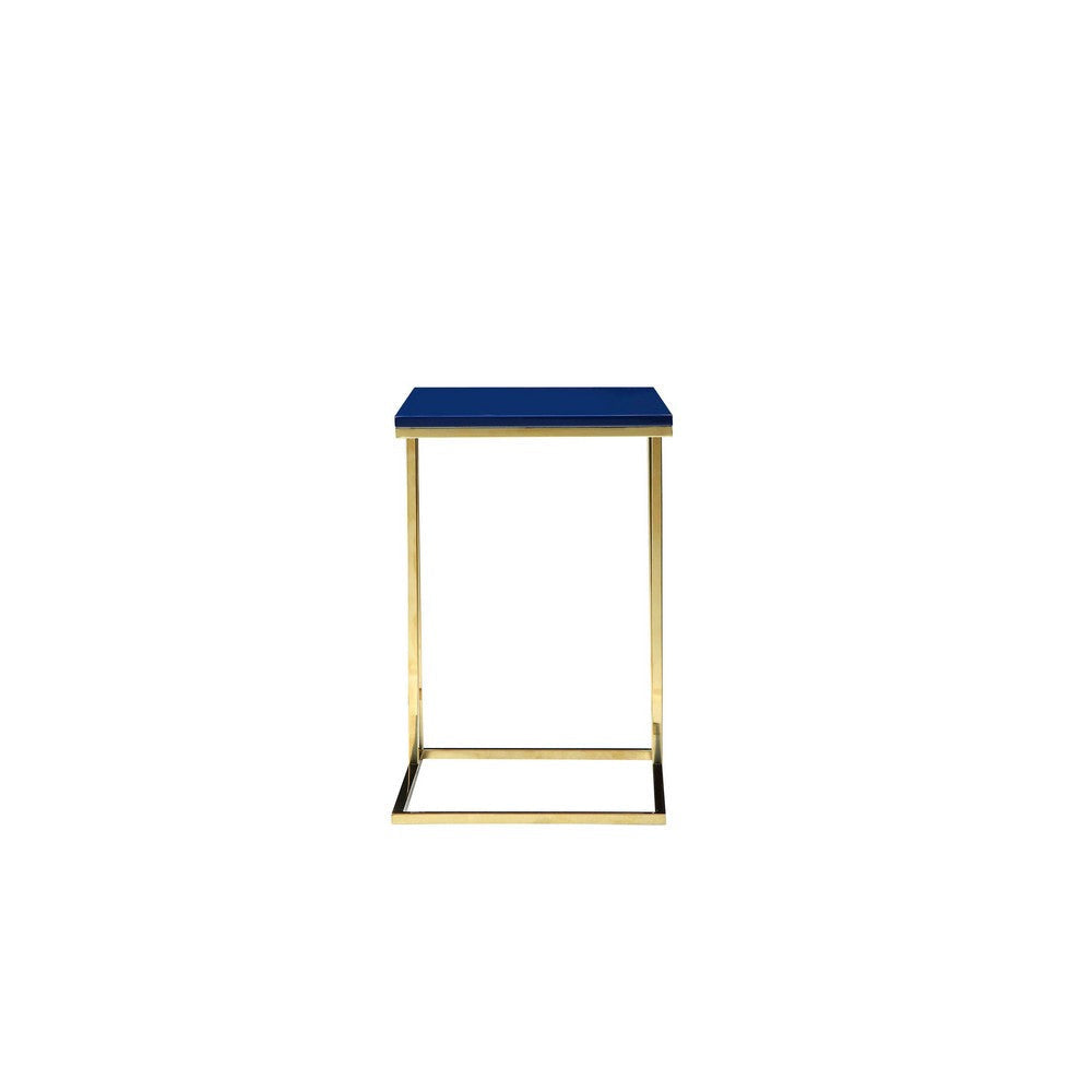 Zen Side End Table C Shape Gold Base Navy Blue Lacquer Top BM330208