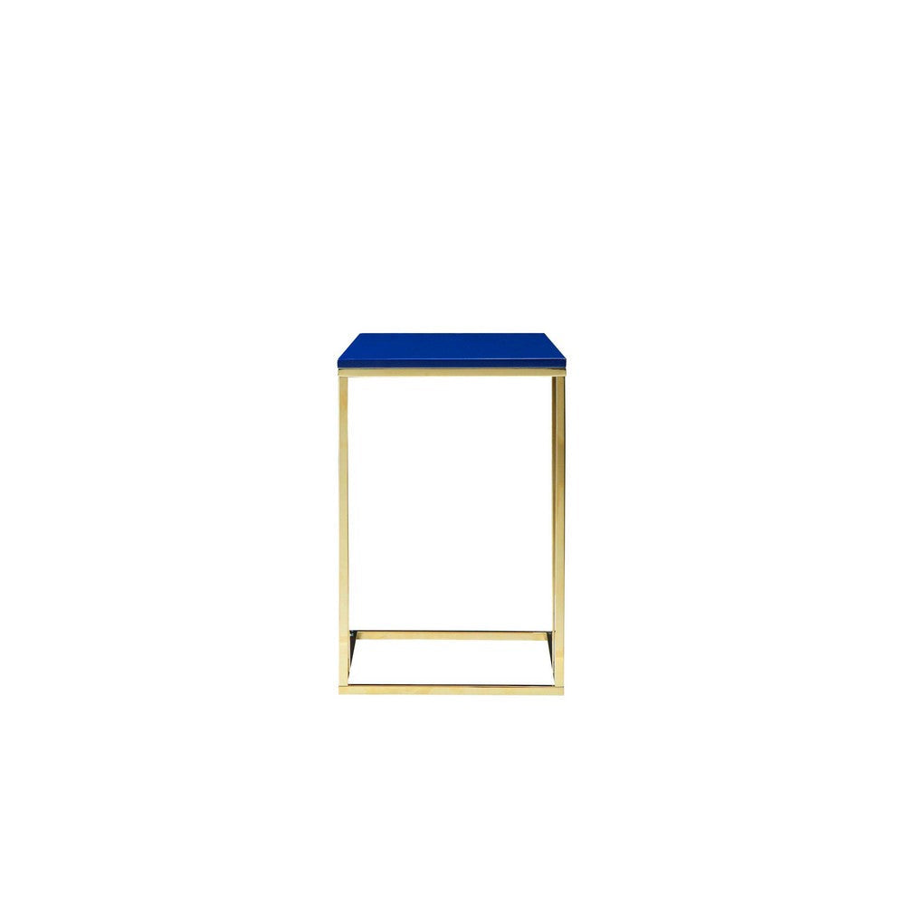 Zen Side End Table C Shape Gold Base Navy Blue Lacquer Top BM330208