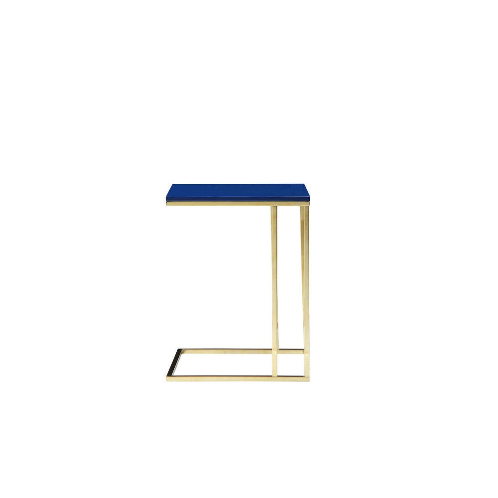 Zen Side End Table C Shape Gold Base Navy Blue Lacquer Top BM330208