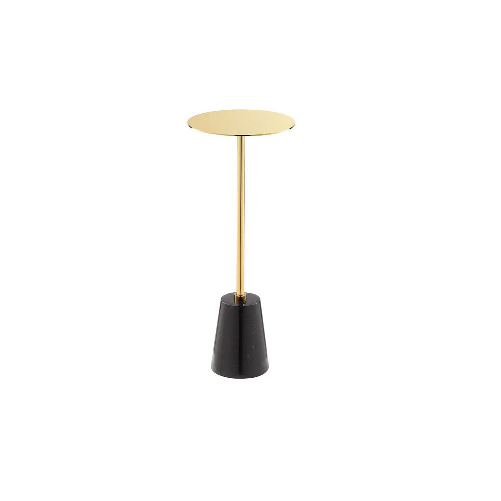 Sen Side End Drink Table, Gold Metal Round Top w Black Marble Base