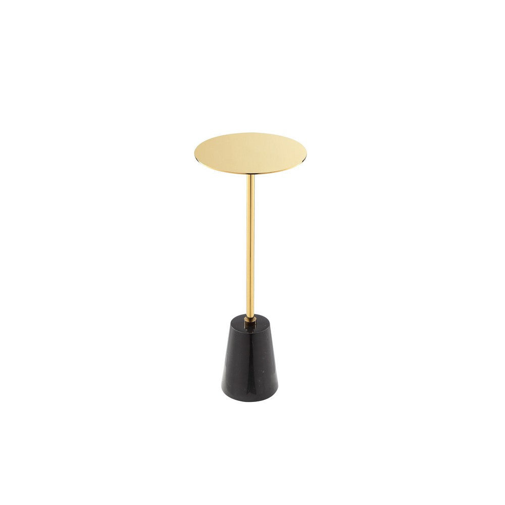 Sen Side End Drink Table Gold Metal Round Top w Black Marble Base BM330209