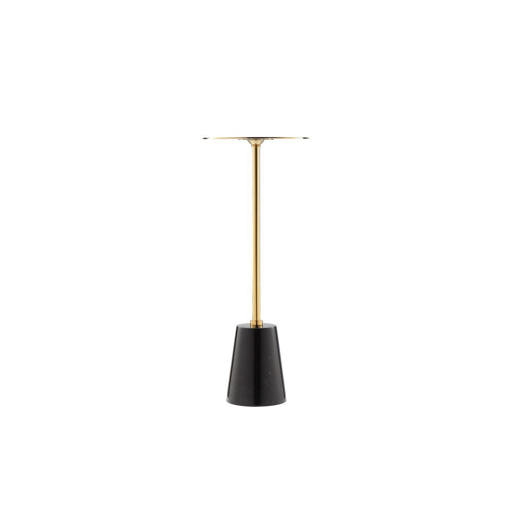 Sen Side End Drink Table Gold Metal Round Top w Black Marble Base BM330209