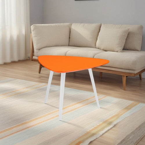 Hle Coffee Table, 23 Inch Modern Orange Lacquer Top, White Metal Base
