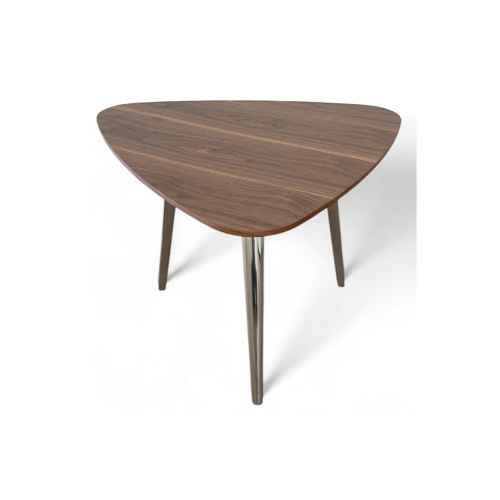 Hle Coffee Table 23 Inch Modern Brown Walnut Veneer Top Chrome Base BM330211