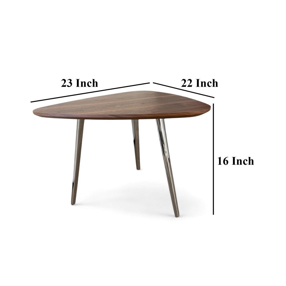 Hle Coffee Table 23 Inch Modern Brown Walnut Veneer Top Chrome Base BM330211