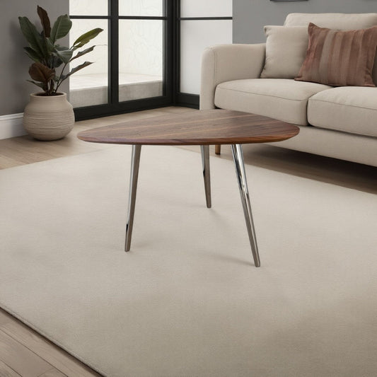 Hle Coffee Table, 23 Inch Modern Brown Walnut Veneer Top, Chrome Base