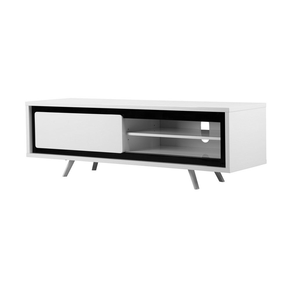 Hle TV Stand Media Console Low Profile 59 Inch White Black Lacquer BM330212