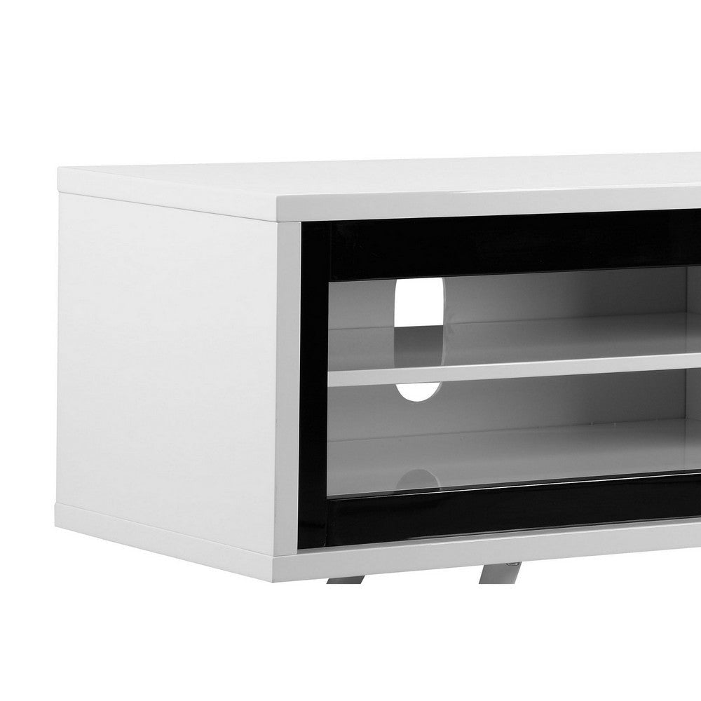 Hle TV Stand Media Console Low Profile 59 Inch White Black Lacquer BM330212