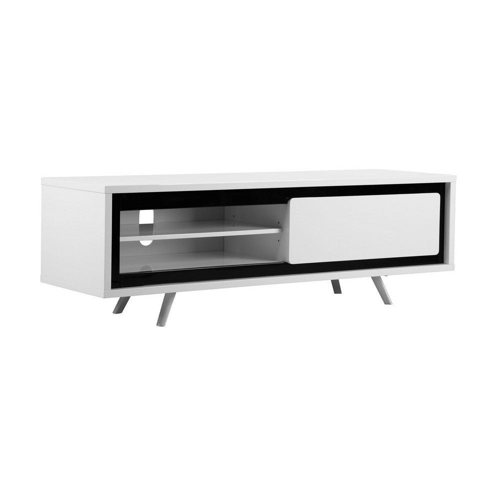 Hle TV Stand Media Console, Low Profile 59 Inch White Black Lacquer
